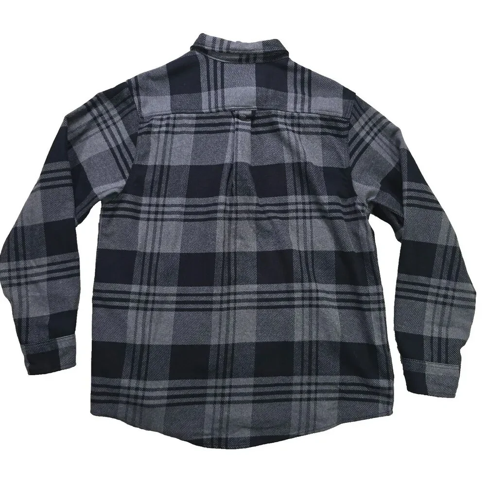 Orvis Gray Black Plaid Big Bear Heavyweight Flannel Long Sleeve Shirt Jacket XL